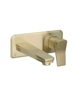 Hix Single Lever Wall Mounted Basin Mixer Brushed Brass With Plate - Small Image