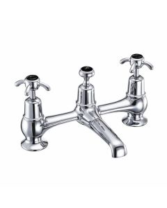 Burlington Qt Anglesey 2H Bridge Basin Mixer With Plug & Chain, High/Low Centre - Black Indices Small Image