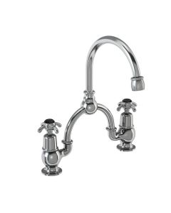 Burlington Qt Anglesey 2H Arch Basin Mixer Curved Spout For B14 & B16 Basins Only - Black Indices Small Image