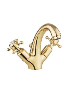 Belgravia Crosshead High Neck Mono Basin with Waste Deck Mounted Unlacquered Brass