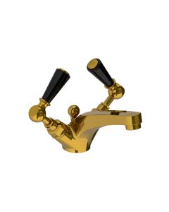 Lefroy Brooks Classic Black Lever Mono Basin Mixer With Puw - Polished Brass - Small Image