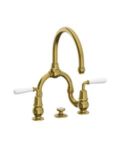 Lefroy Brooks La Chapelle White Torpedo Lever D/M Bridge Mixer With Puw Ant Gold - Small Image
