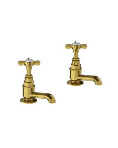 Lefroy Brooks Classic Pair Of Basin Pillar Taps - Antique Gold - Small Image