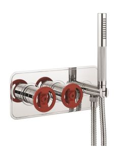 Union 2 Handle Trimset Chrome with Handset & Hose Red Wheel - must be paired with WLBP1501R+