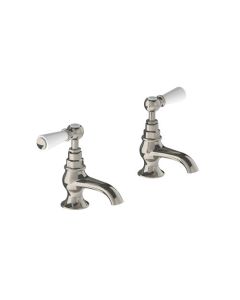 Lefroy Brooks Classic White Lever Basin Pillar Taps - Nickel - Small Image