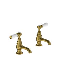 Lefroy Brooks Classic White Lever Basin Pillar Taps - Polished Brass - Small Image