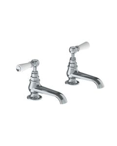 Lefroy Brooks Classic White Lever Long Nose Basin Pillar Taps - Chrome - Small Image