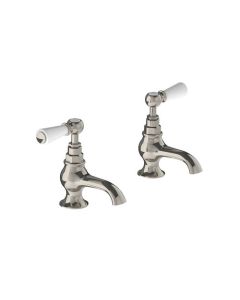 Lefroy Brooks Classic White Lever Bath Pillar Taps - Nickel - Small Image